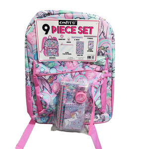 UNICORN 9 piece Set Backpack With Clear Pouch School Accessories Confetti NWT